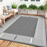 Garvee Reversible Waterproof Outdoor Rug 9x18ft - Modern Grey & White Plastic Straw Mat - UV Resistant, Easy Clean, Collapsible - Patio, Garden, RV, Camping, Porch, Deck - Gray