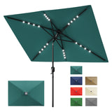 Garvee Solar Powered Rectangular Patio Umbrella 10' x 6.5' with LED Lights – Outdoor Market Table Umbrella with Crank, Push Button Tilt, 6 Sturdy Ribs for Garden, Deck, Lawn, Pool – Turquoise Blue - Turquoise