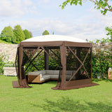 Garvee 6-Sided Pop Up Tent 11.7' X 10.1' Hexagonal Shape. One-Push Setup. Mosquito Netting. Steel Frame. Removable Wind Cloths. Outdoor Camping & Backyard Shelter