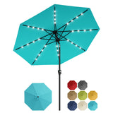 Garvee 9FT Solar LED Patio Umbrella, Waterproof Outdoor Market Table Umbrella with 8 Ribs, Crank Lift, Push Button Tilt, UV Protection for Garden, Pool & Deck, Sky Blue - Sky Blue
