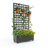 Garvee Galvanized Metal Raised Garden Bed with Square Lattice Trellis and Wheels – 72"x35" Outdoor Planter Box for Climbing Plants, Vines, Vegetables – Privacy Screen, Black Finish – Size: Small