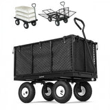 Garvee 800LBS Heavy Duty Steel Garden Cart Wagon with 10" Pneumatic Tires, Removable Mesh Sides, 180° Rotating Handle & Waterproof Bag, Utility Yard Trailer for Lawn, Garden & Farm, Black - Black