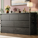 Garvee Modern 7 Drawer Dresser for Bedroom – Wide Wooden Chest of Drawers – Large Storage Organizer for Living Room, Hallway – Embossed Black (AB Package) - Black