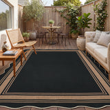 Garvee Scalloped Washable Indoor Outdoor Rug - Faux Jute Look, Non-Slip, Low Pile, mark Resistant Carpet for Patio, Living Room, Under Table - Coffee Black, 5x7ft - Black/Coffee