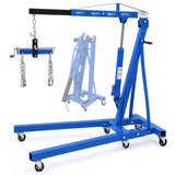 Garvee Engine Hoist 2 Ton Heavy Duty Folding Hydraulic Lift with Telescopic Boom, 6 Iron Casters, Carbon Steel, Lever, Blue - Workshop & Garage Use - Blue