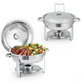Garvee 5QT Round Chafing Dish Set (2-Pack) - Stainless Steel Buffet Warmer - Metal Lid - Silver