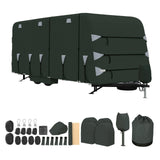 Garvee 24-27FT Heavy-Duty Trailer Cover for Campers, 4-Ply Oxford RV Cover with Waterproof Roof, Breathable Side Vents, UV Protection, Tie-Down Straps, Zipper Access, Tire Covers, and Storage Bag, Green - Green