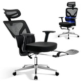 Garvee Ergonomic Office Chair with Footrest, Mesh Office Desk Chair with Adjustable Lumbar Support, High-Back Computer Gaming Chair with Headrest 3D Armrests for Home, Office, Black - Black with Footrest|Plating