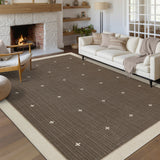 Garvee Modern Washable Area Rug 5' × 7' – Soft, Non-Slip, Low Pile, Non-Shedding, Collapsible Carpet – Geometric Bordered, Spot Resistant for Living Room, Bedroom, Dining Room – Brown Coffee - Dark Brown