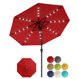 Garvee 9FT Solar LED Patio Umbrella, Waterproof Outdoor Market Table Umbrella with 8 Ribs, Crank Lift, Push Button Tilt, UV Protection for Garden, Pool & Deck, Red - Red