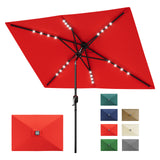 Garvee Solar Powered Rectangular Patio Umbrella 10' x 6.5' with LED Lights – Outdoor Market Table Umbrella with Crank, Push Button Tilt, 6 Sturdy Ribs for Garden, Deck, Lawn, Pool – Red - Red