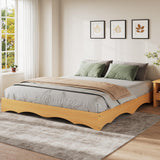 Garvee California King Wood Platform Bed Frame Wave Edge Design Sturdy Slat Support  Wood No Headboard Easy Assembly Bedroom - Pine