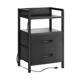 Garvee Rustic Brown Outdoor Patio Side Table with 2 Fabric Drawers - Storage Shelf, Modern Iron Frame - End Table for Bedroom, Living Room, Balcony, or Small Spaces - Black - Black