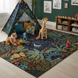 Garvee 4x6 Washable Area Rug for Kids Room, Jungle Animal Soft Bedroom Rug Non Slip Low Pile Small Carpet Stain Resistant Throw Rug for Bedside Playroom Classroom Office Dining Room - Blue