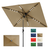 Garvee Solar Powered Rectangular Patio Umbrella 10' x 6.5' with LED Lights – Outdoor Market Table Umbrella with Crank, Push Button Tilt, 6 Sturdy Ribs for Garden, Deck, Lawn, Pool – Brown - Tan
