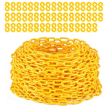 Garvee 240FT Plastic Barrier Chain Yellow, 6MM Thick Safety Chain with 1.5-Inch Links, UV Resistant Plastic Chain with 50 Hooks for Crowd Control, Parking Lots, Driveways, Construction & Queue Lines - Yellow