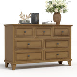 Garvee Spacious Storage Solution 7 Drawer Dresser - Wide Wooden Chest for Bedroom - Deep Drawers, Vintage Metal Handles, Thickened Top - Ideal for Hallway, Living Room, Entryway - Color: Vintage Brown - Brown