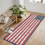 Garvee 2' × 6' 4th of July Patriotic Floral Rug, Navy/Red/White American Flag Washable Area Rug - Navy/Red/White