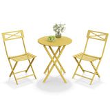 Garvee 3-Piece Yellow Folding Bistro Set, Weather-Resistant Steel Patio Table and 2 Chairs, Space-Saving Collapsible Outdoor Furniture Set for Balcony, Garden, Patio & Small Spaces - Yellow