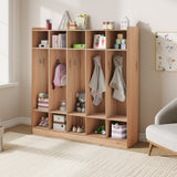 Garvee 5-Section Classroom Coat Locker with 10 Cubbies, Cubby Storage Organizer with 10 Hooks for Home, School, Nursery, Kindergarten, Natural Wood - Natural Wood