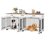 Garvee 71-Inch Large Dog Crate with Divider and 3 Drawers, Spacious Wooden Indoor Kennel, Double Doors with Locks, Brown & White, for Medium Large Dogs, Home Use - Vintage Oak + Straight Oak White Ab Case