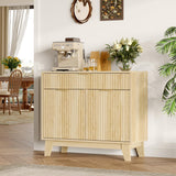 Fluted Sturdy Wood Sideboard Buffet Cabinet – Adjustable Shelf, Drawer, Generous Storage – Accent Storage Cabinet for Dining Room, Kitchen, Living Room, Entryway – Natural Oak – Sturdy Wood