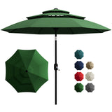 Garvee 10' Outdoor Patio Umbrella, 3-Tier Vented Canopy with Crank Tilt, 8 Ribs, Deep Green - Dark Green