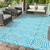 Garvee Reversible Outdoor Plastic Area Rug - Waterproof Modern Geometric Low Pile Patio Mat - Easy Clean Portable Carpet for Camping, RV, Deck, Balcony, Backyard - Light Blue/White, 8x10ft - Light Blue