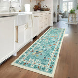 Garvee Vintage Distressed Washable Runner Rug - Faux Carpet with Non-Slip Backing for Kitchen, Entryway, Living Room - Mark Resistant Soft Area Mat, Light Green, 2x6ft - Green