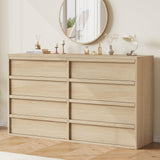 Garvee 8 Drawer Dresser Natural Oak Large Storage Sturdy Wood Anti-Tip Design 54in Wide Bedroom Living Room Nursery - Natural