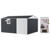Garvee 10' x 12' Metal Outdoor Storage Shed, Reinforced Galvanized Steel Garden Shed with Lockable Double Doors, Window, Vents, Pegboard & Solar Sensor Light, Weather-Resistant Backyard Storage Unit, Black