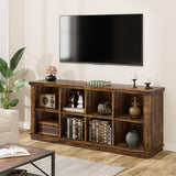 Garvee 8 Cube Book Shelf, Rustic Farmhouse Wood Horizontal Bookshelf, Long Freestanding Bookcase Cabinet, 2-Tier Storage Organizer for Living Room, Entryway, Office, Retro Brown - Retro Brown