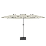 Garvee 15' Rectangular Patio Umbrella with Solar LED Lights & Base, Crank Handle UV-Resistant Outdoor Market Umbrella for Backyard, Pool & Patio, Beige - Beige