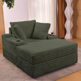 Garvee Oversized Chaise Lounge Chair Indoor with Storage Ottoman, Upholstered Corduroy Sofa Bed Cloud Couch with 3 Pillows, Single Sleeper Sofa, Reading Gaming Chair for Living Room, Bedroom, Green - Green