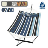 Garvee 2-Person Double Hammock with 12' Heavy-Duty Steel Stand, 450 lbs Capacity, Pillow & Balance Rope for Backyard, Light-Navy Blue Stripe - Light-Navy Blue Stripe