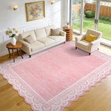 Garvee Scalloped Lace 5x7 Area Rug for Living Room, Pink Rug for Bedroom Dorm, Washable Rugs Soft Low Pile Non Slip Scalloped Rugs for Under Table Nursery College Bedroom Playroom, Pink - Lace|Pink