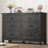 Garvee Wide 6 Drawer Dresser for Bedroom, 47" Farmhouse Wooden Chestwith Storage Freestanding, Wooden Closet Storage Chest for Living Room, Bedroom, Entryway, Black - Black