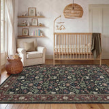 Garvee 9' x 12' Black Garden Floral Area Rug, Washable Non-Slip Low-Pile Large Botanical Rug for Living Room, Dining Room & Bedroom - Black