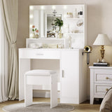 Garvee Vanity Desk with Mirror and Light, Makeup Dressing Table, 3 Lighting Modes & Adjustable Brightness, Waterproof Finish, Large Drawers & Storage, Cushioned Stool, Bedroom - White