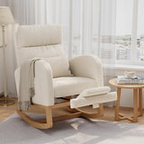 Garvee Teddy Fleece Rocking Chair with Footrest, Modern Nursery Glider Chair with Side Pockets and Pillow, Rocker Chair for Living Room Bedroom Nursing Room, White - White + Teddy