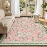 Garvee Washable Area Rug - Soft Pearl Velvet, Non-Slip Low Pile, Modern Floral Leaf Design, Compact Carpet for Living Room, Bedroom, Dining Room - Pink, 8x10ft - Pink