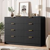 Garvee 8-Drawer Modern Dresser with Fluted Panels & Golden Handles, Scratch-Resistant MDF, Spacious Storage, Anti-Tip, Black, Bedroom & Living Room - Black