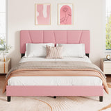 Garvee Twin Size Adjustable Bed Frame for Girls, Velvet Upholstered, 3-Level Headboard, Noise-Free, Metal & Wood, Easy Assembly, Bedroom - Pink