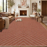 Garvee Washable Striped Jute Outdoor Rug for Patio, Porch, Balcony - Non-Slip, Farmhouse Indoor Outdoor Carpet - Orange-Red, 8x10ft - Terracotta