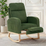 Garvee Nursing Rocking Chair with Footrest, Upholstered Glider, High Backrest, Solid Wood Frame, Side Pockets, Adjustable Recline, Green, Nursery & Living Room - Corduroy|Green