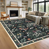 Garvee Ultra Soft Velvet Area Rug for Living Room and Bedroom - Washable Collapsible Floral Carpet - Non-Slip Modern Home Decor, Black, 10x13ft - Black