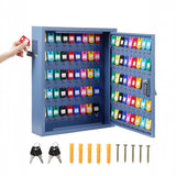 Garvee 100 Keys Cabinet Organizer, Wall Mount Steel Key Lock Box with 2 Keys, 88 Hooks & Colored Tags, Secure Key Storage for Hotel, Valet, Office, Car Key Management, Heavy Duty, Blue - Blue
