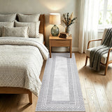 Garvee 2' x 6' Modern Geometric Non-Slip, Machine-Washable, Soft Faux Cashmere Aesthetic Area Rug- Bedrooms and Entryways, Gray - Gray