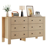 Garvee Modern 6 Drawer Dresser Chest – Wide Oak Bedroom Storage Cabinet with Deep Drawers, Metal Knobs – Wooden Organizer for Nursery, Kids Room, Entryway – Color: Almond Yellow - Natural Oak