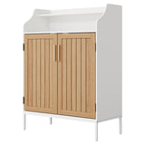 Garvee Space-Saving 5-Tier Shoe Storage Cabinet – Modern Wooden Organizer with 2 Doors & 3 Adjustable Shelves for Entryway, Hallway, Closet, or Small Spaces – White & Brown – Color: White and Brown